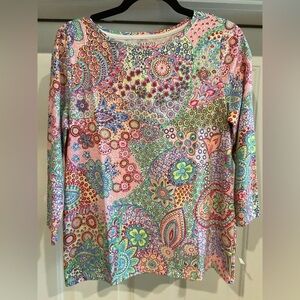 Talbots~Bright~Multicolor~Millefiori Pattern~Tee-Shirt~Top~NWT~Size LP